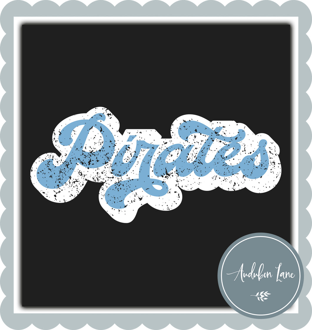 Pirates Retro Distressed Light Blue and White Print Ready To Press DTF Transfer Custom Colors Available On Request