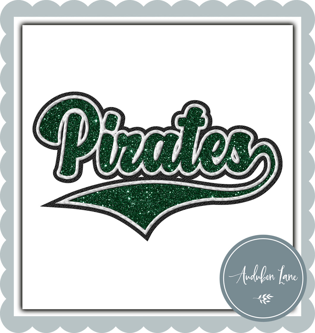 Pirates Faux Dk Green Glitter and White and Black Embroidery