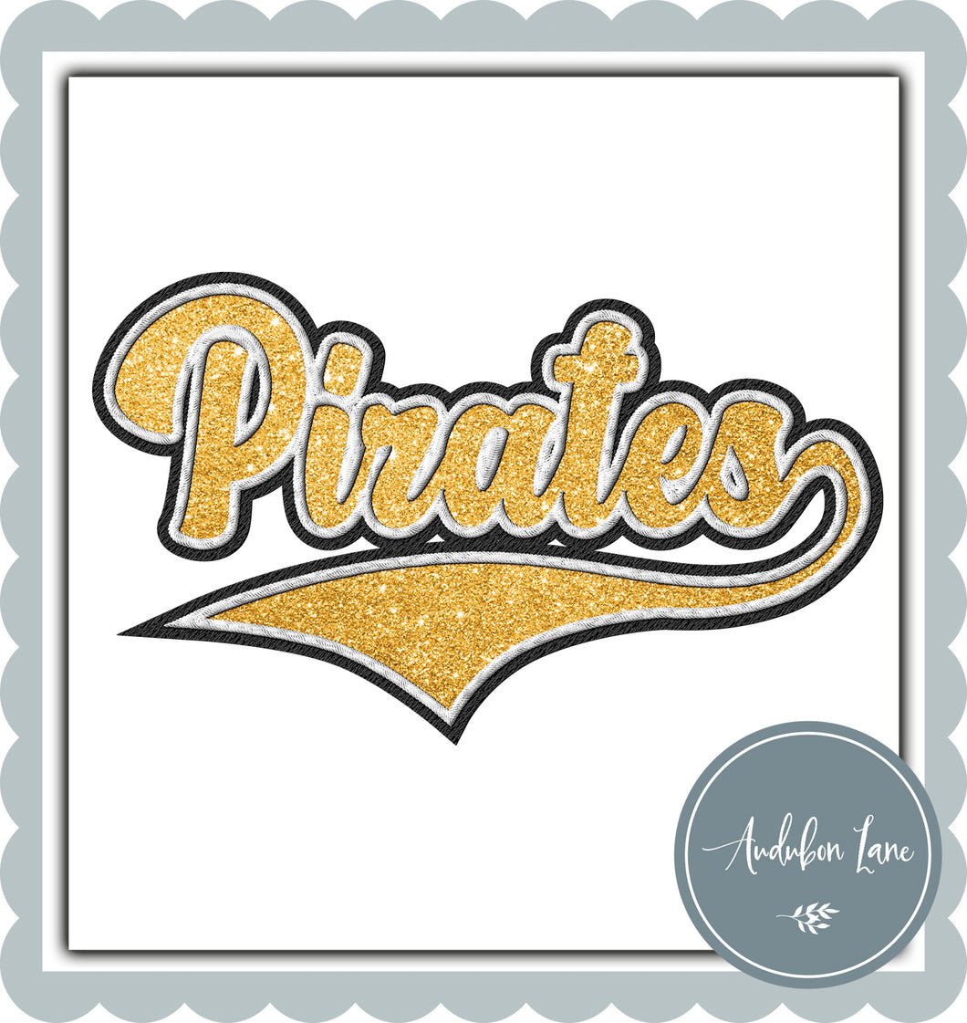 Pirates Faux Black and White Embroidery and Faux Gold Glitter