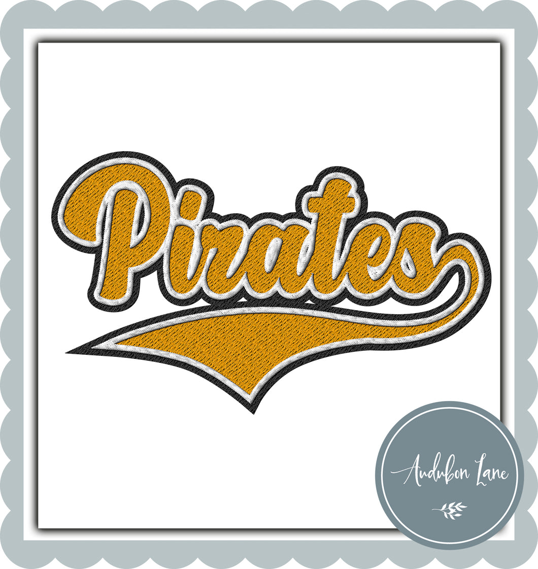 Pirates Faux Yellow Gold and White and Black Embroidery