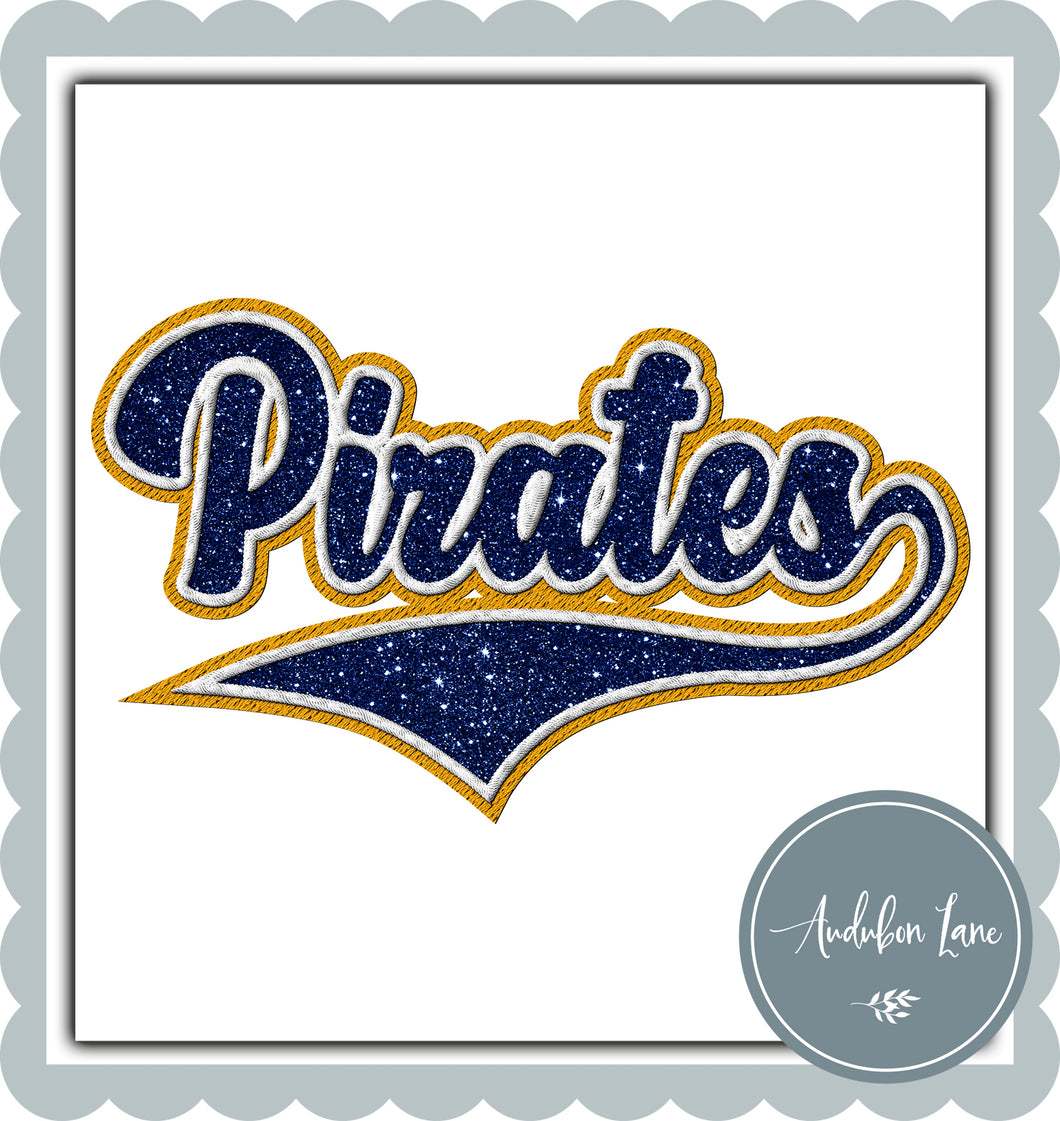 Pirates Faux Navy Glitter and White and Yellow Gold Embroidery