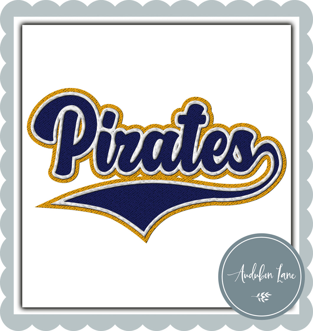Pirates Faux Navy and White and Yellow Gold Embroidery