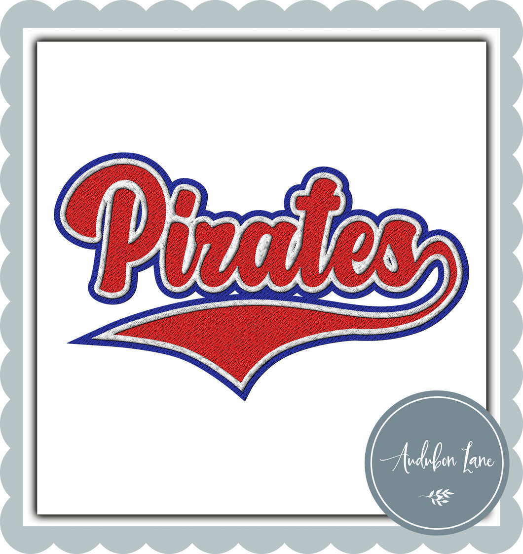 Pirates Faux Red and White and Royal Blue Embroidery