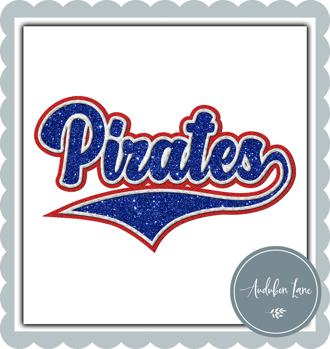 Pirates Faux Royal Blue Glitter and White and Red Embroidery