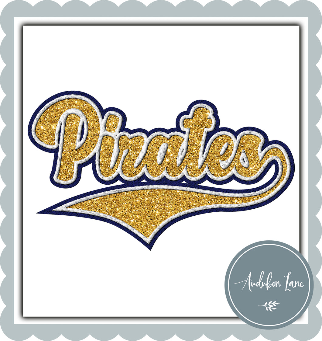 Pirates Faux Yellow Gold Glitter and White and Navy Embroidery