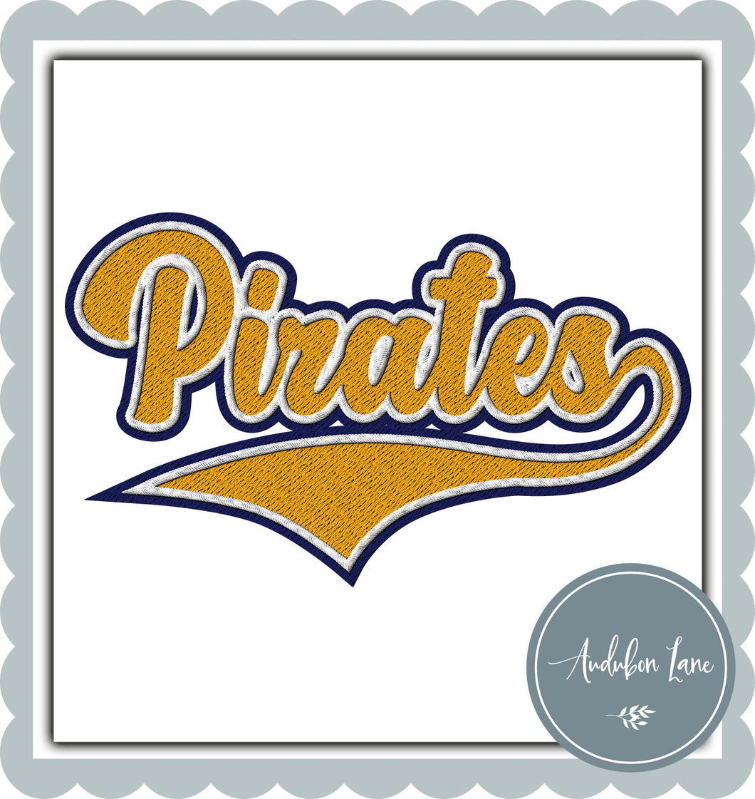 Pirates Faux Yellow Gold and White and Navy Embroidery