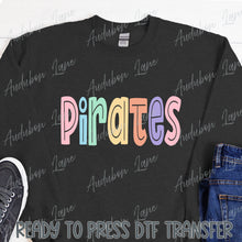 Load image into Gallery viewer, Pirates Split Letter Pastel Color Mascot Ready To Press DTF Direct To Film Transfer
