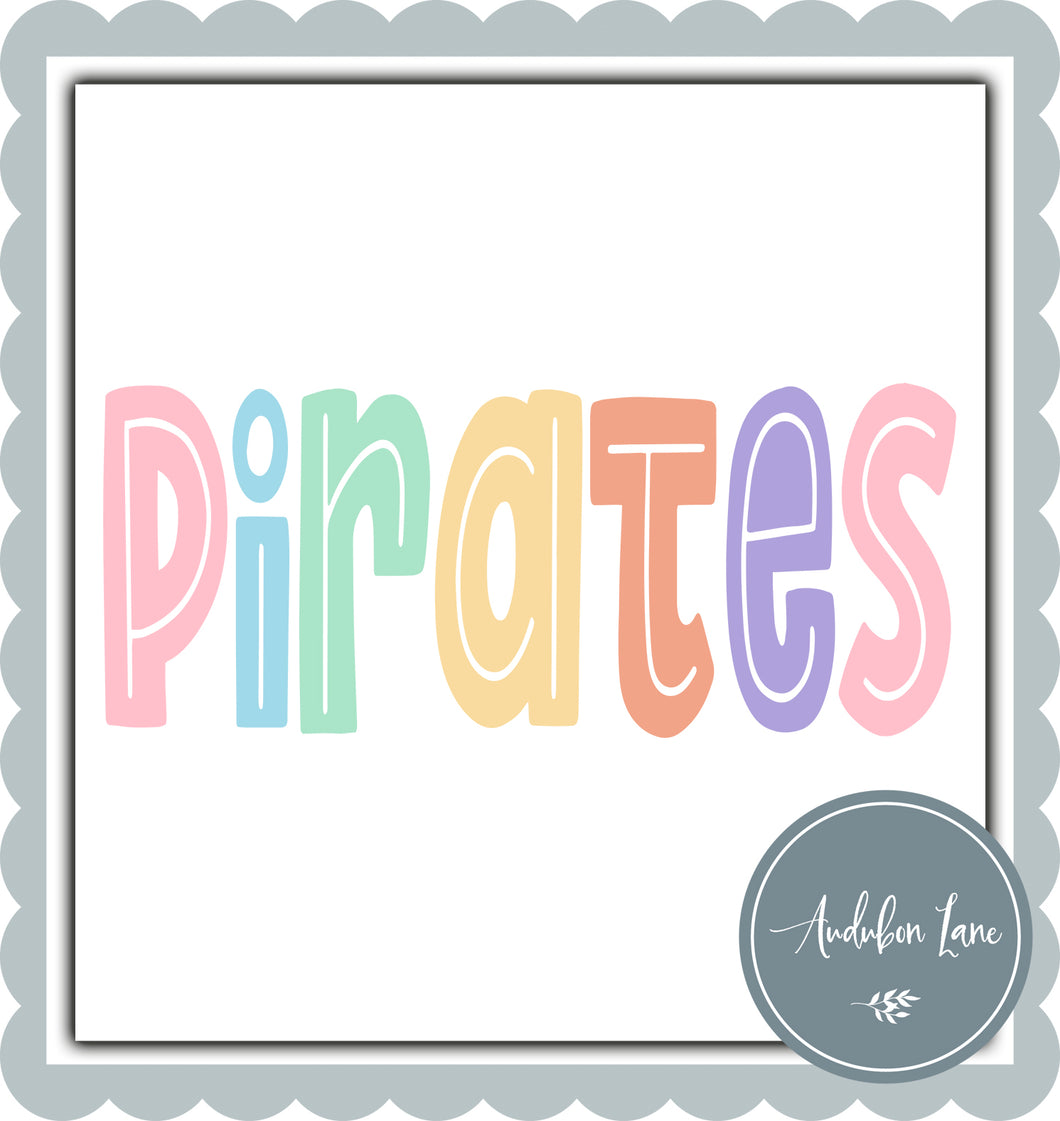 Pirates Split Letter Pastel Color Mascot Ready To Press DTF Direct To Film Transfer