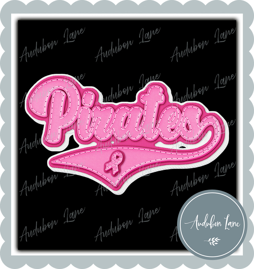 Pirates Breast Cancer Awareness Pink Leather Faux Patch Ready to Press DTF Transfer Customs Available On Request