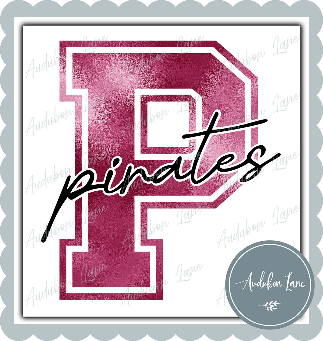 Pirates Breast Cancer Awareness Faux Metallic Pink Foil Mascot Letter Ready to Press DTF Transfer Customs Available On Request