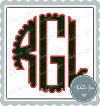 Load image into Gallery viewer, Customized Green Faux Knit And Red Embroidery Scalloped Initials Print Ready To Press DTF Transfer Customs Available
