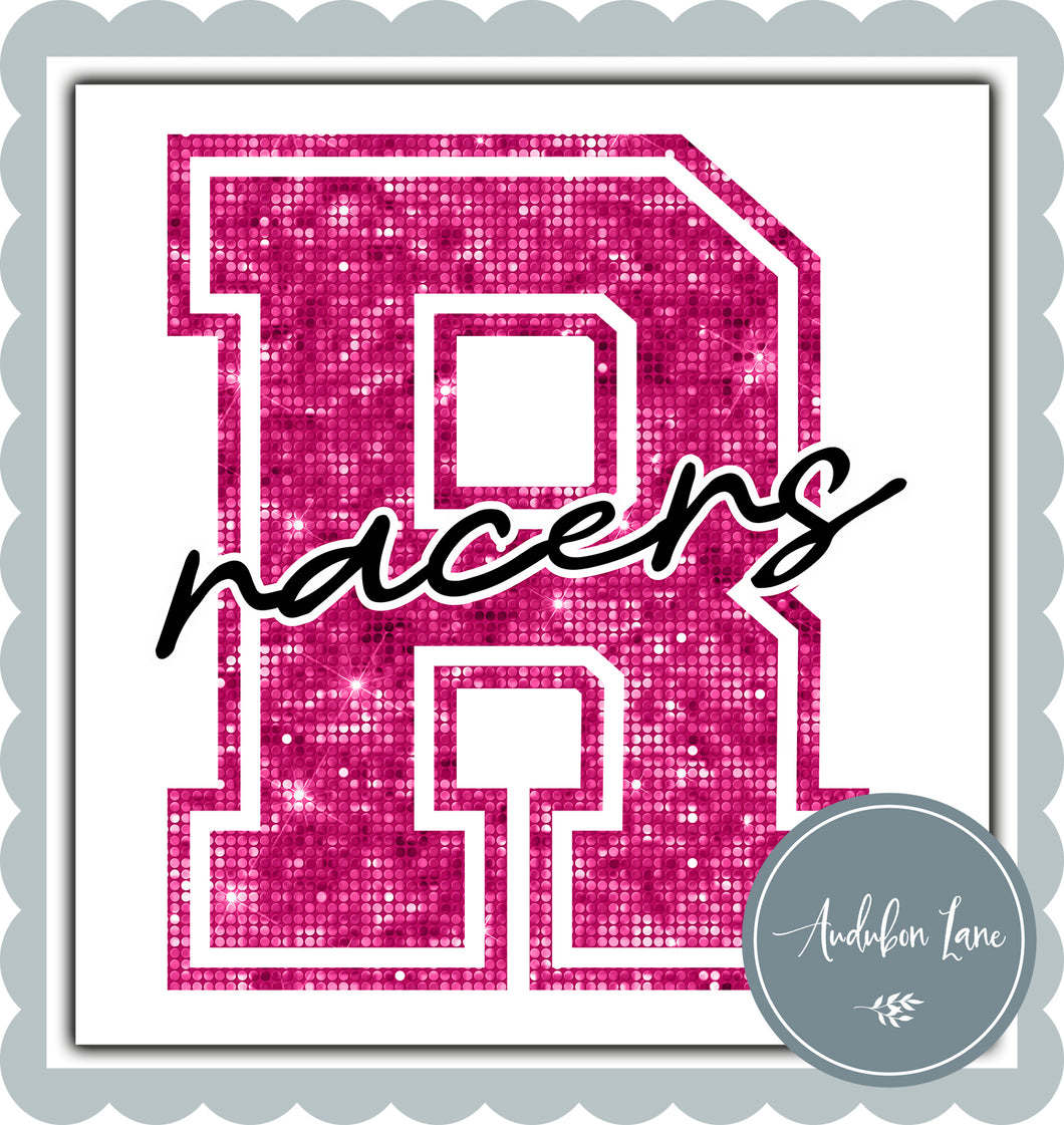 Racers Pink Glam Team Mascot Letter Cancer Awareness Ready to Press DTF Transfer Custom Mascots Available On Request