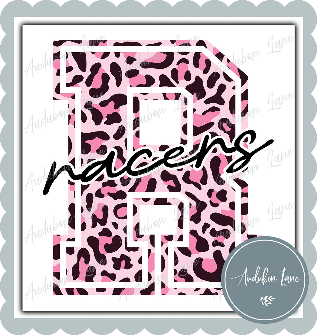 Racers Breast Cancer Awareness Pink Leopard Mascot Letter Ready to Press DTF Transfer Customs Available On Request