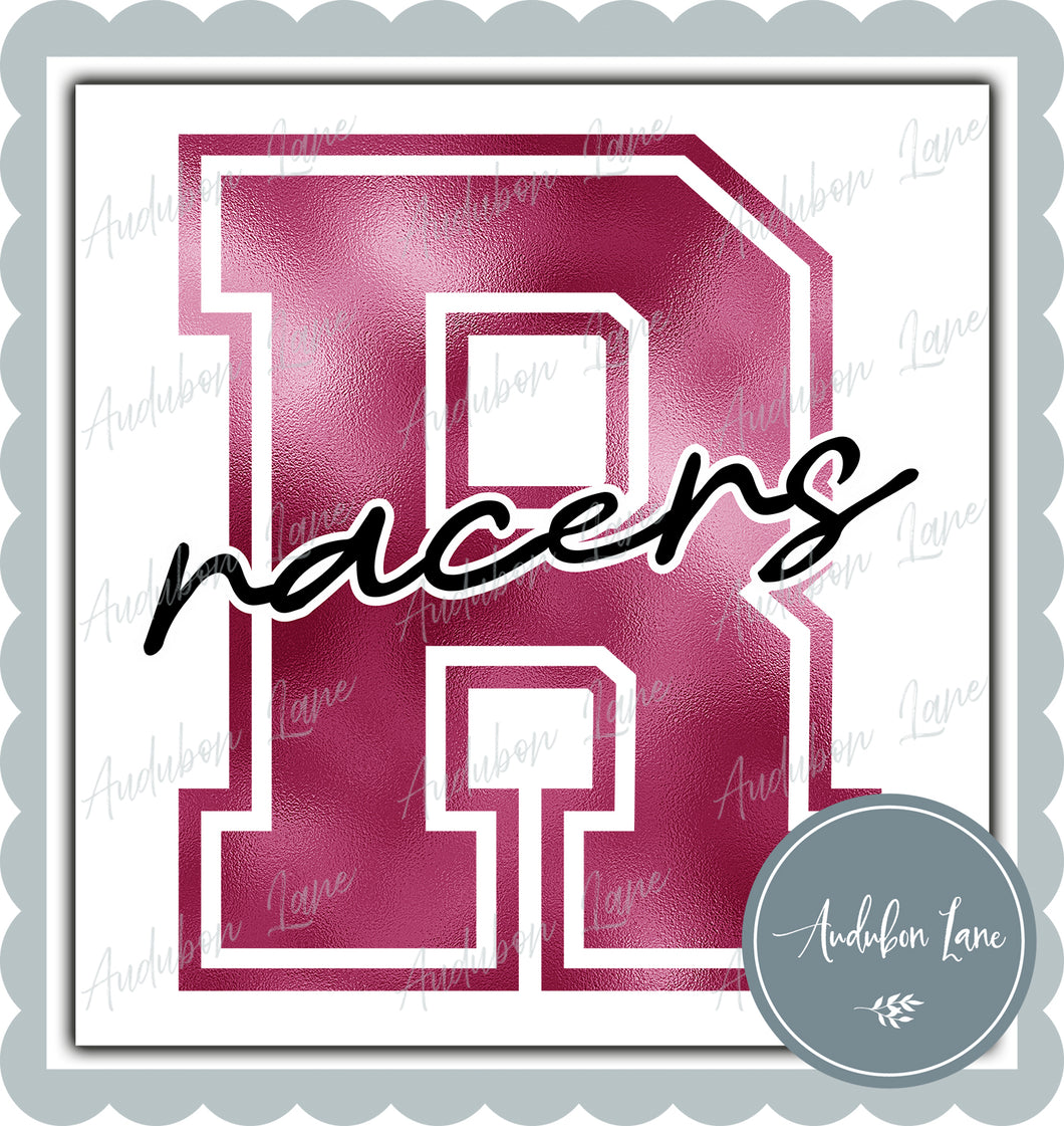 Racers Breast Cancer Awareness Faux Metallic Pink Foil Mascot Letter Ready to Press DTF Transfer Customs Available On Request