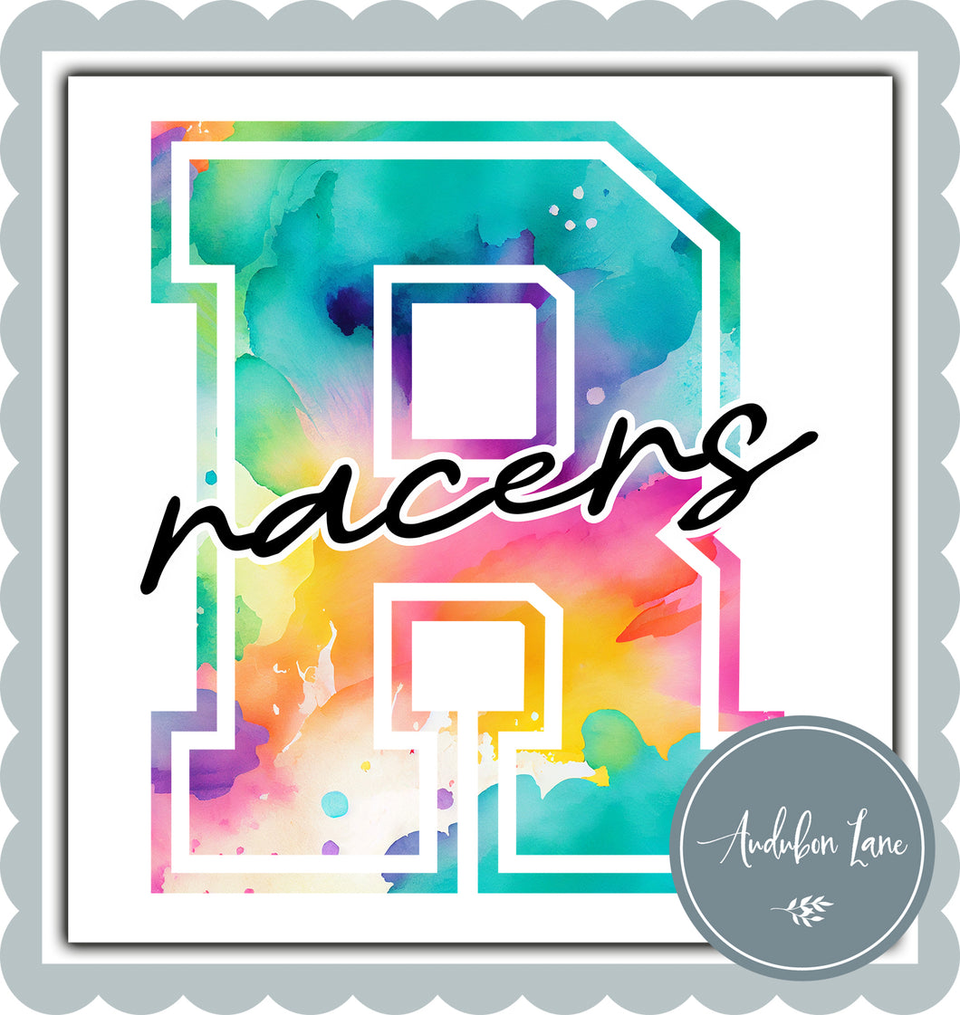 Racers Watercolor Team Mascot Letter Ready to Press DTF Transfer Custom Mascots Available On Request