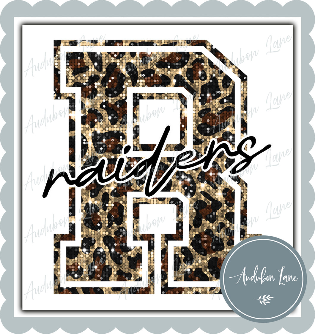 Raiders Sequin Leopard Mascot Letter Ready to Press DTF Transfer Customs Available On Request