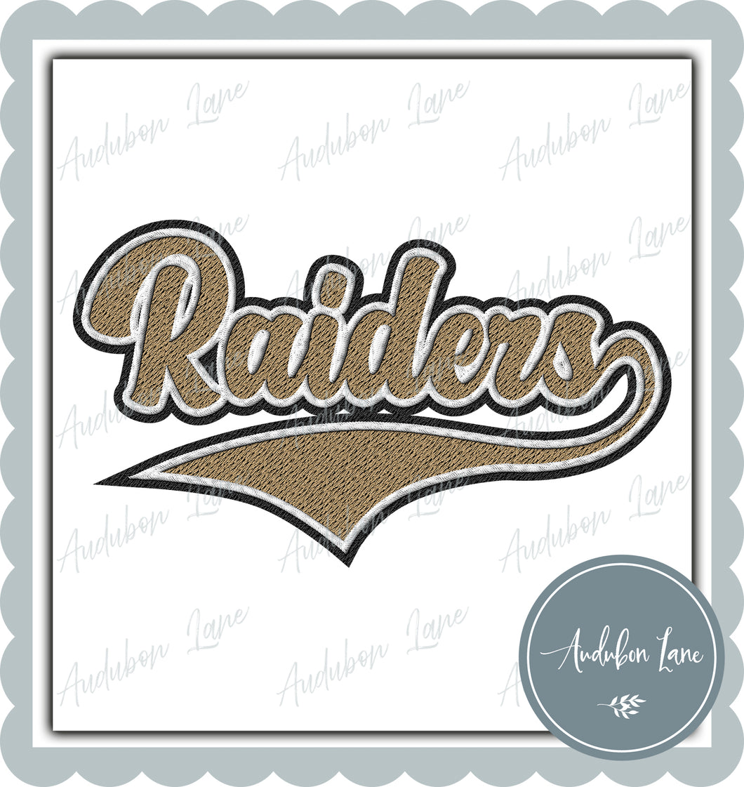 Raiders Faux Embroidery Patch Faux Vegas Gold and White and Black Ready To Press DTF Transfer Custom Colors Available On Request