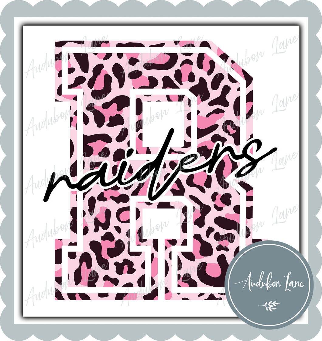 Raiders Breast Cancer Awareness Pink Leopard Mascot Letter Ready to Press DTF Transfer Customs Available On Request