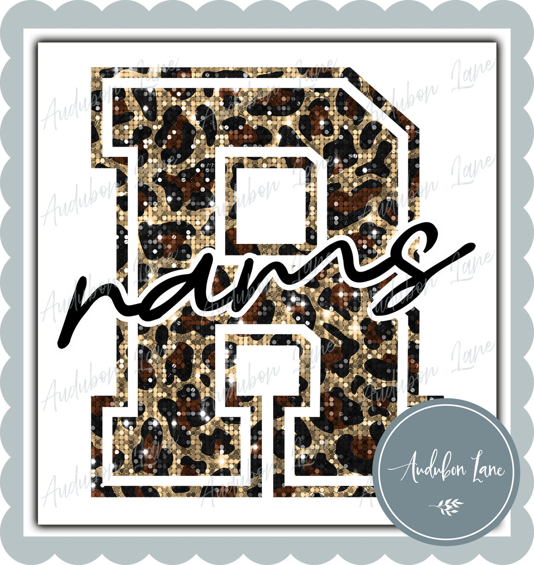 Rams Sequin Leopard Mascot Letter Ready to Press DTF Transfer Customs Available On Request