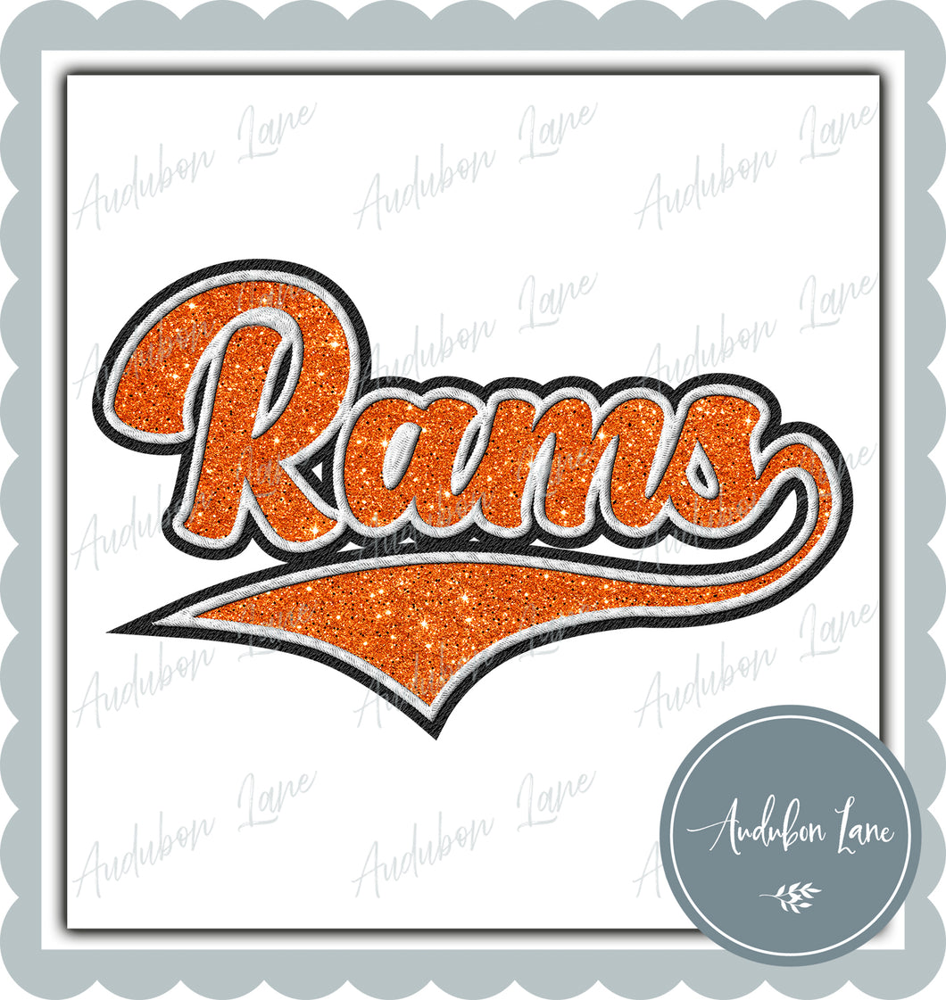 Rams Faux Embroidery Patch Faux Orange Glitter and White and Black Ready To Press DTF Transfer Custom Colors Available On Request