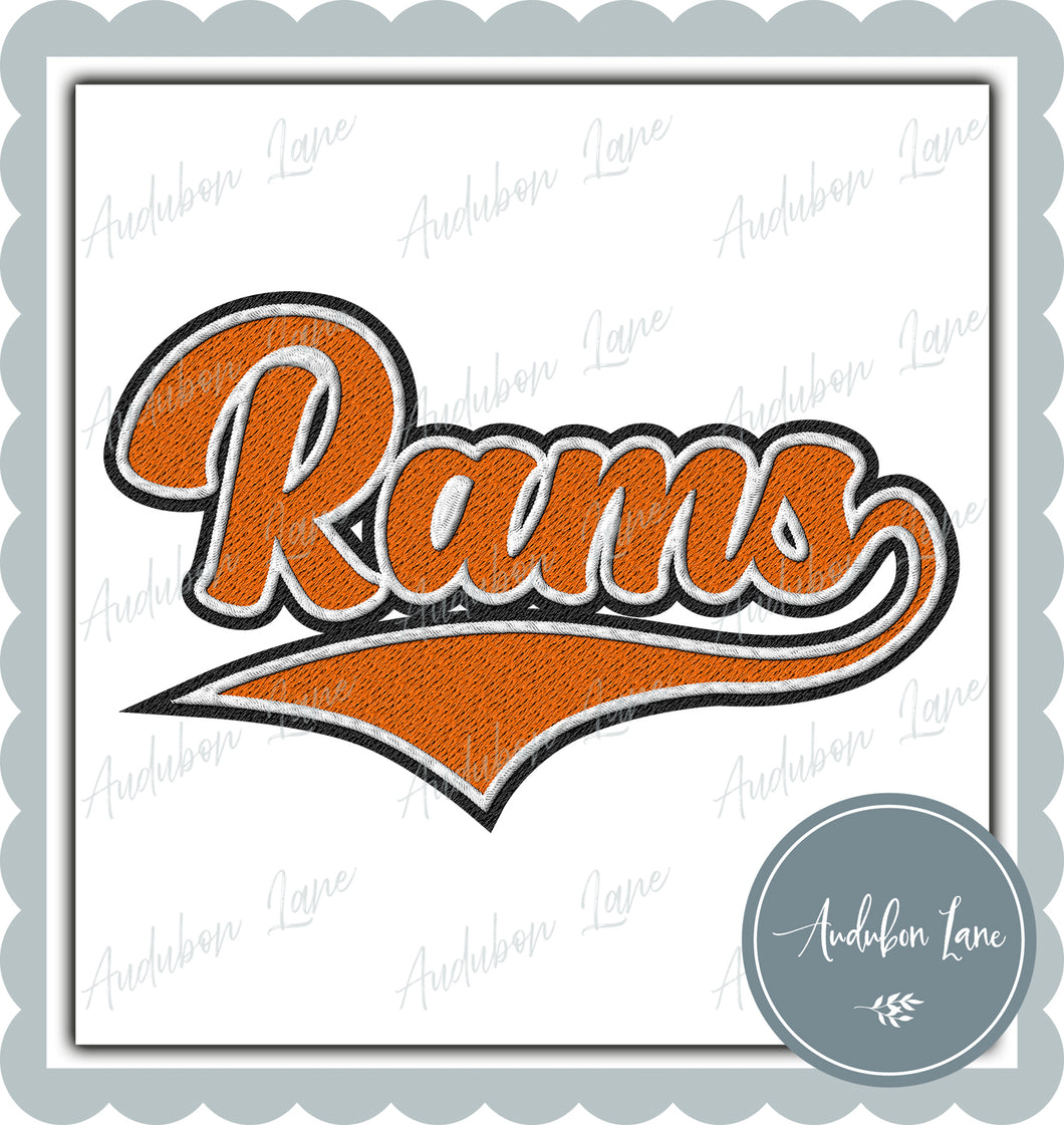 Rams Faux Embroidery Patch Faux Orange and White and Black Ready To Press DTF Transfer Custom Colors Available On Request