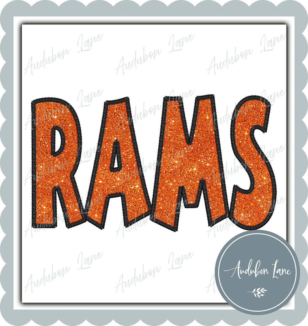 Rams Straight Across Faux Orange Glitter and Black Embroidery Ready To Press DTF Transfer Custom Colors Available On Request