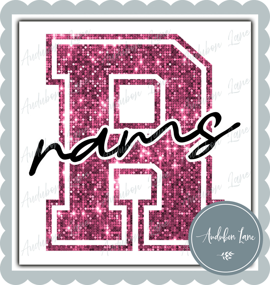 Rams Breast Cancer Awareness Faux Pink Sequin Mascot Letter Ready to Press DTF Transfer Customs Available On Request