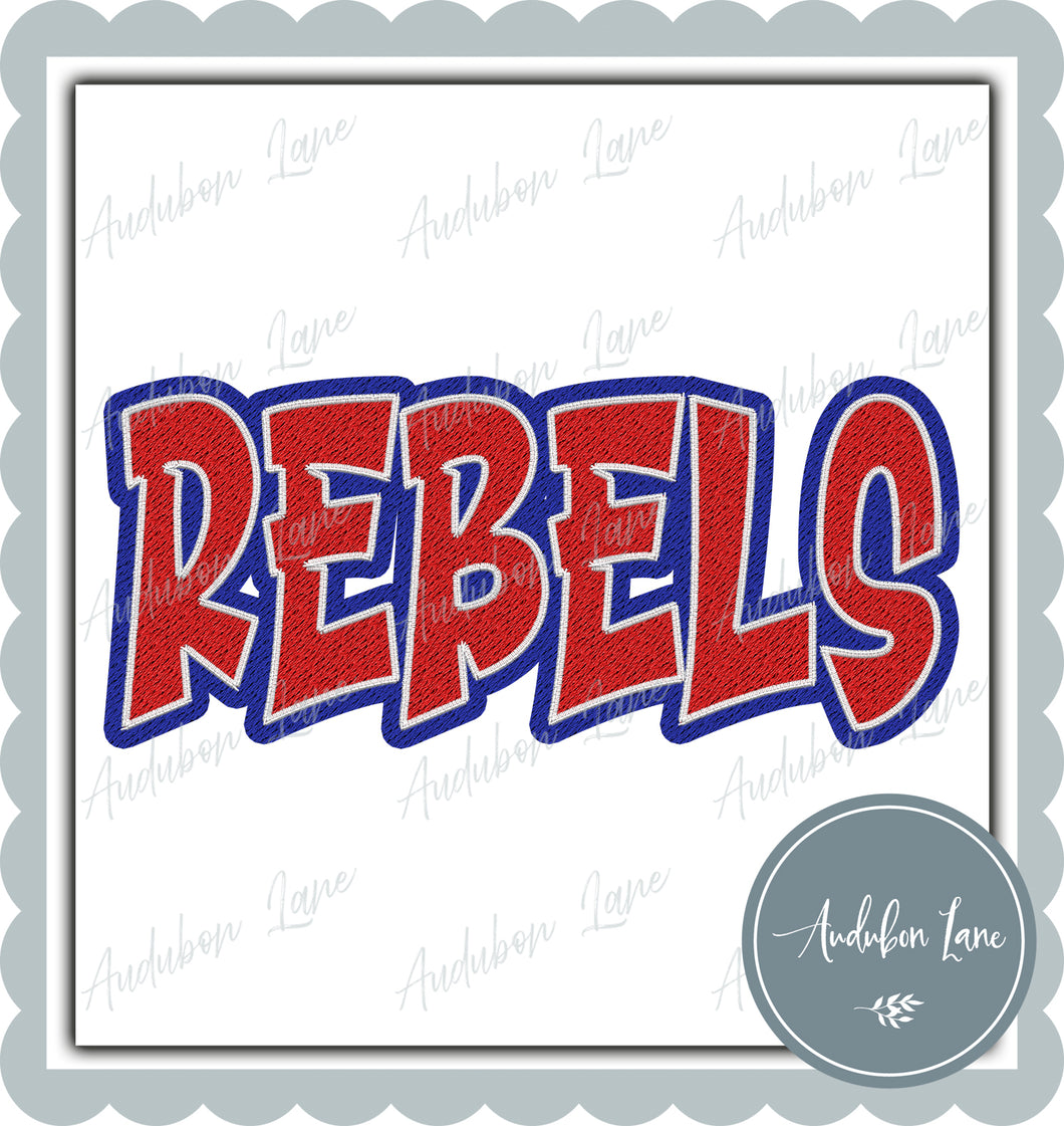 Rebels Graffiti Style Mesh Red and Royal Blue Mascot Ready to Press DTF Transfer Customs Available On Request