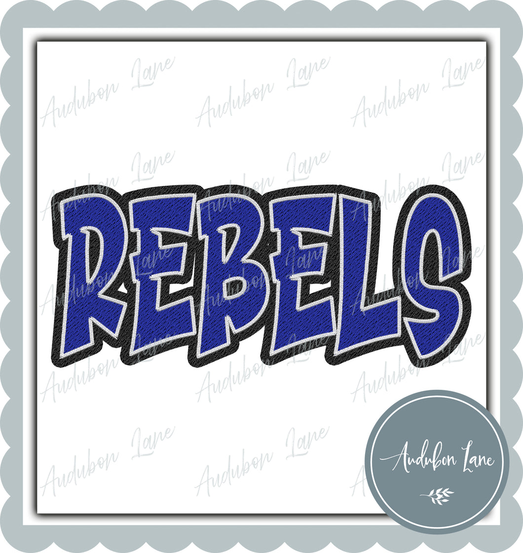 Rebels Graffiti Style Mesh Royal Blue and Black Mascot Ready to Press DTF Transfer Customs Available On Request
