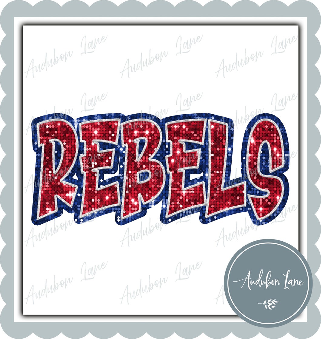 Rebels Graffiti Style Sequin Red and Royal Blue Mascot Ready to Press DTF Transfer Customs Available On Request