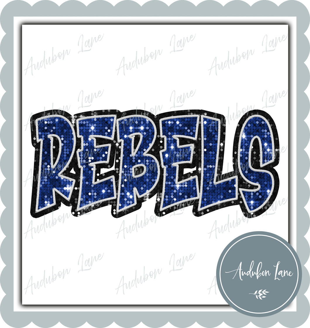 Rebels Graffiti Style Sequin Royal Blue and Black Mascot Ready to Press DTF Transfer Customs Available On Request