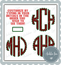 Load image into Gallery viewer, Customized Red Faux Knit And Green Embroidery Scalloped Initials Print Ready To Press DTF Transfer Customs Available

