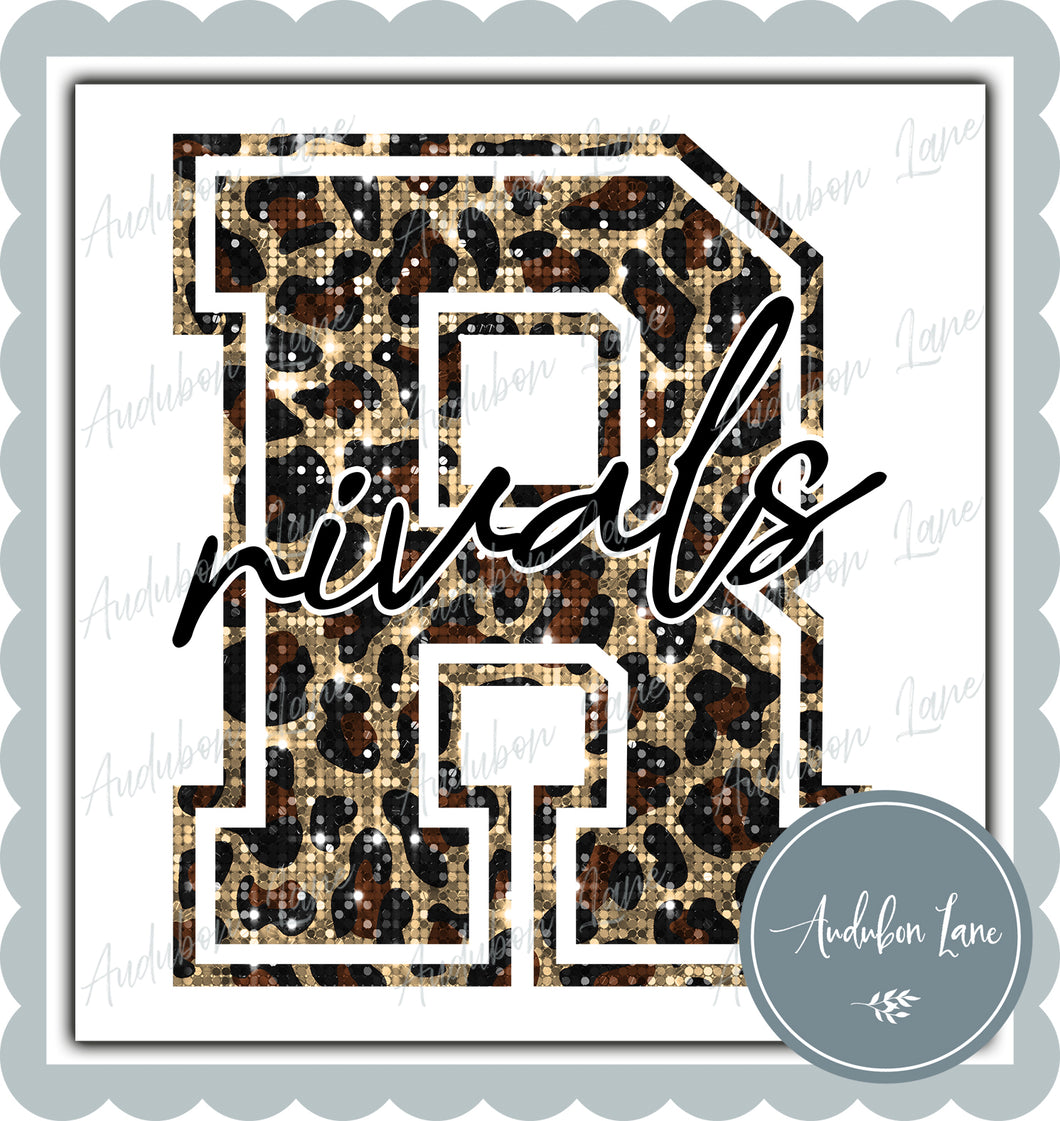 Rivals Sequin Leopard Mascot Letter Ready to Press DTF Transfer Customs Available On Request