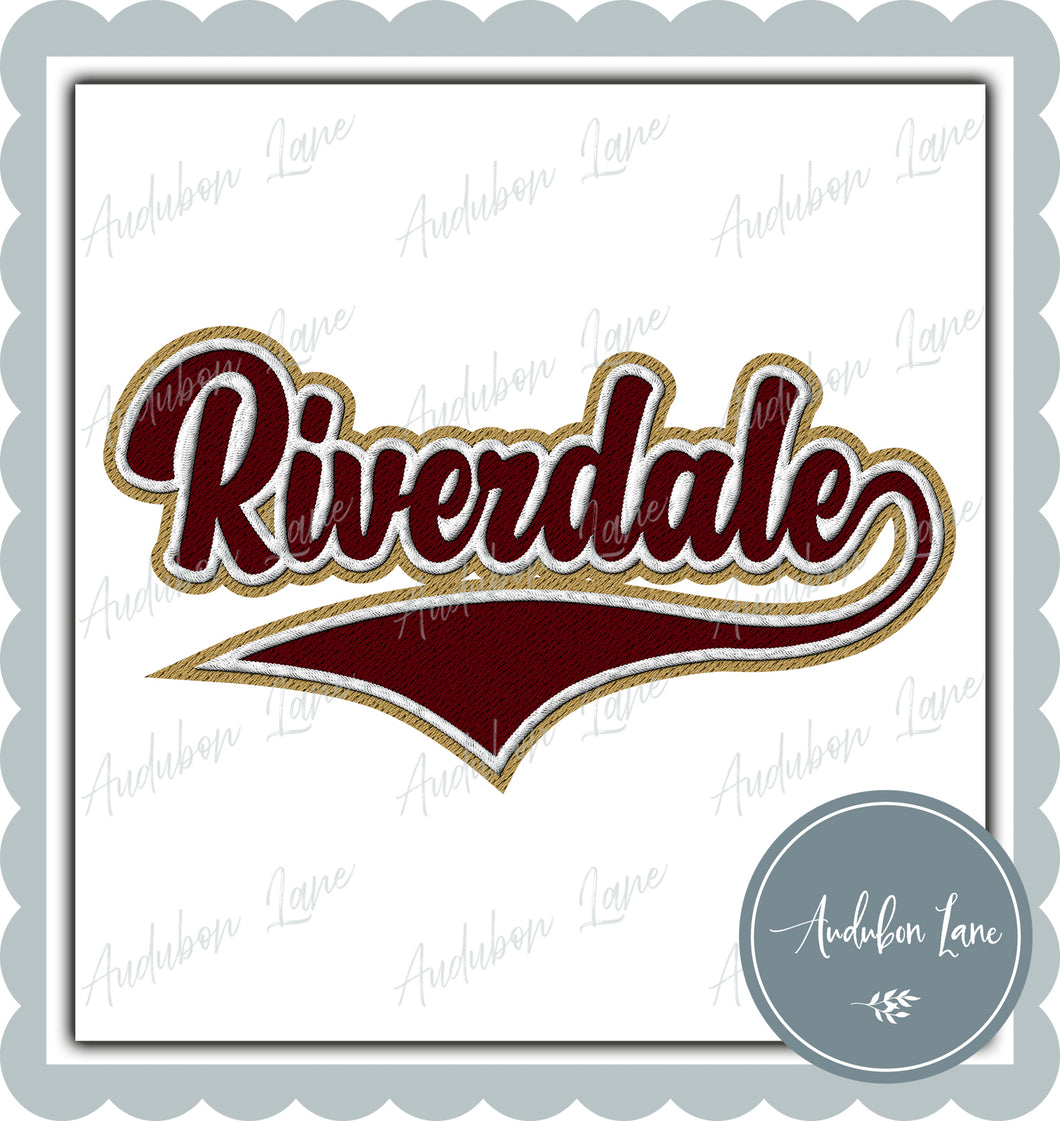 Riverdale Faux Embroidery Patch Faux Maroon and White and Vegas Gold Ready To Press DTF Transfer Custom Colors Available On Request