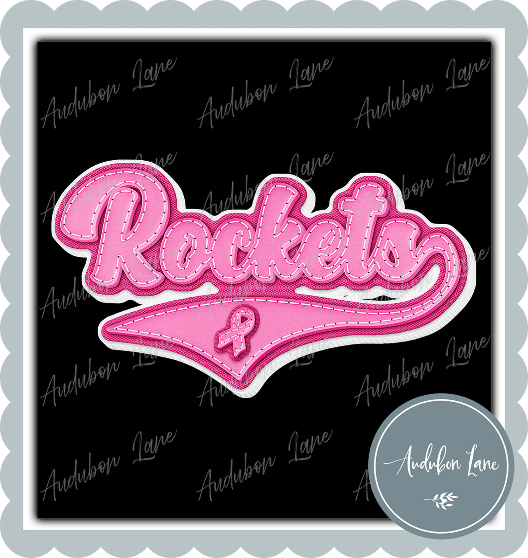 Rockets Breast Cancer Awareness Pink Leather Faux Patch Ready to Press DTF Transfer Customs Available On Request
