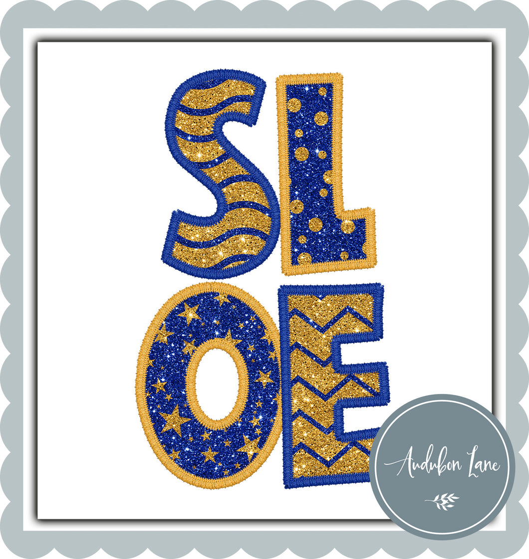 SLOE Faux Glitter and Embroidery Royal Blue and Yellow Gold