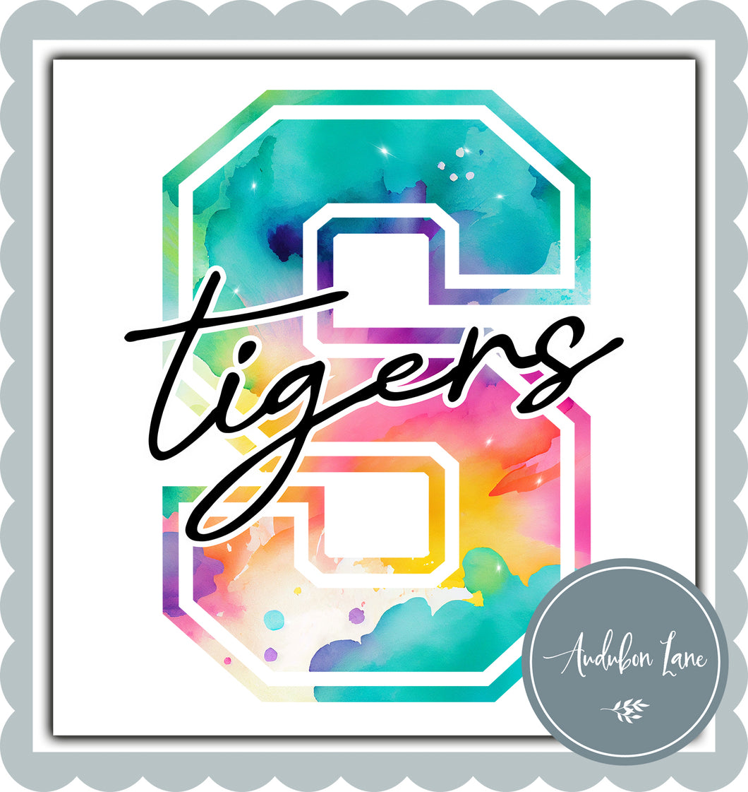 Tigers Watercolor Team Mascot S Letter Ready To Press DTF Transfer