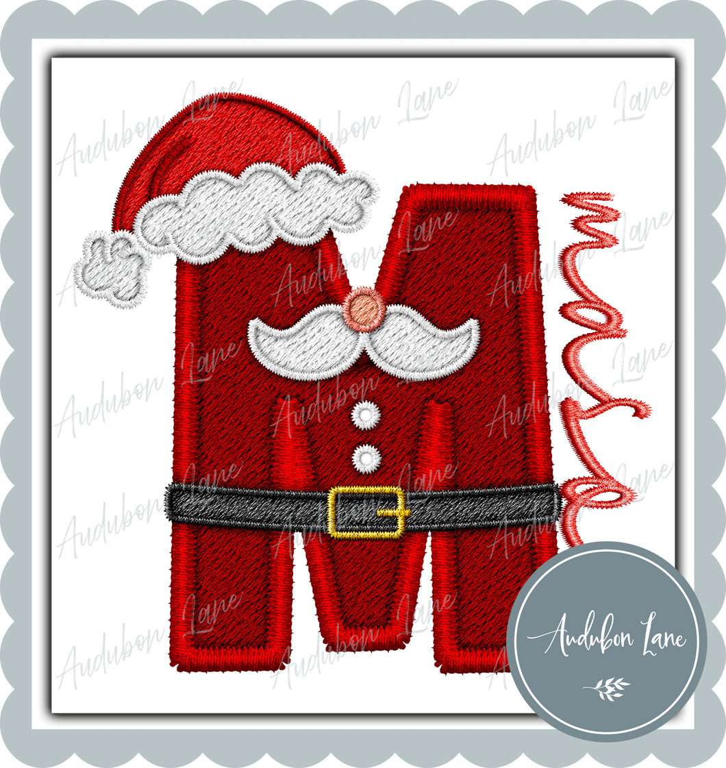 Personalized Christmas Santa Faux Embroidery Initial with Faux Embroidery Script Name Print Ready To Press DTF Transfer Custom Requests Available