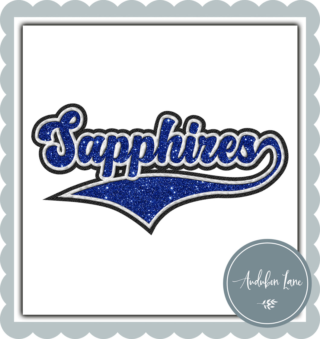 Sapphires Faux Black and White Embroidery and Faux Royal Blue Glitter