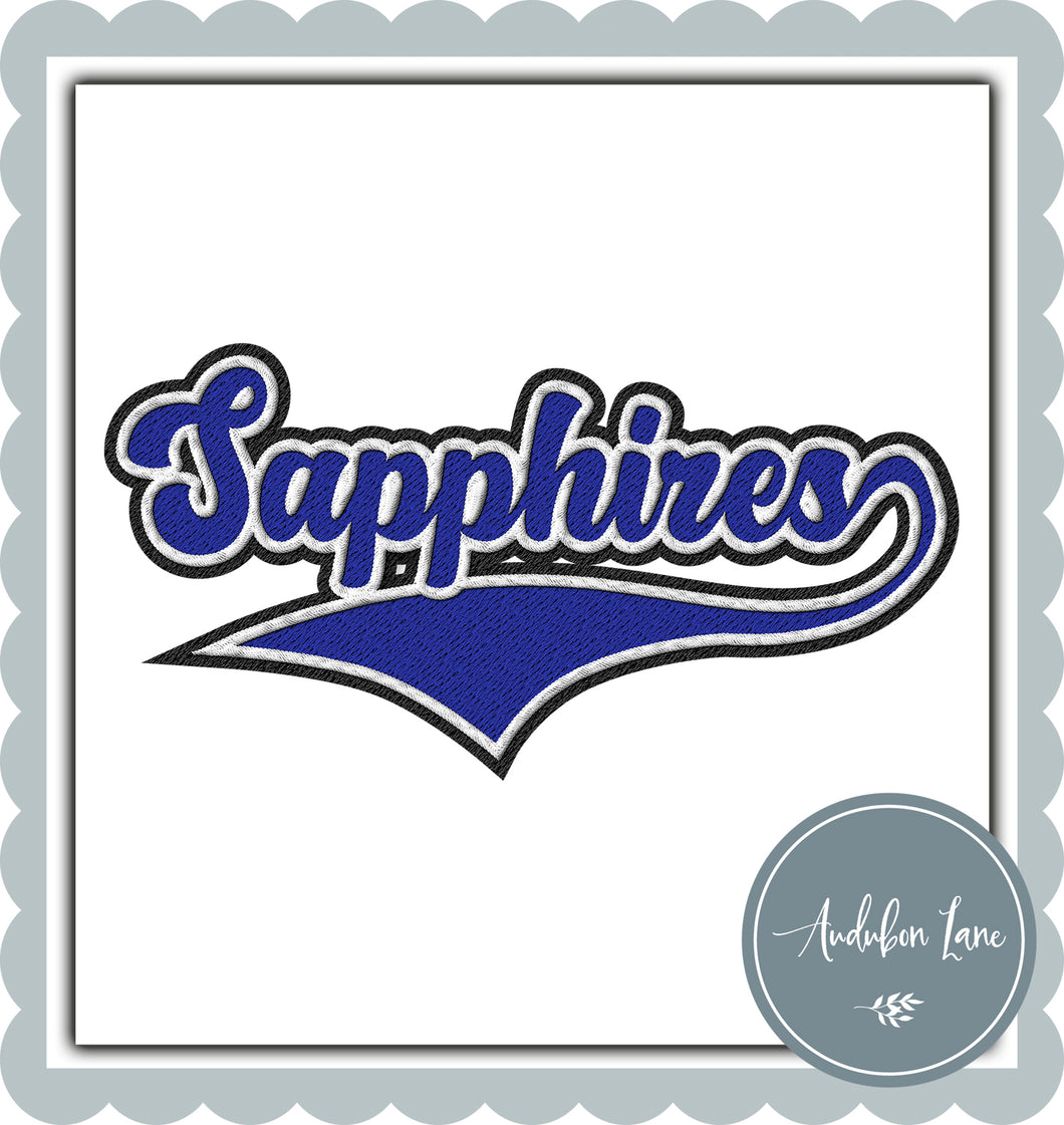 Sapphires Faux Black and White Embroidery and Faux Royal Blue