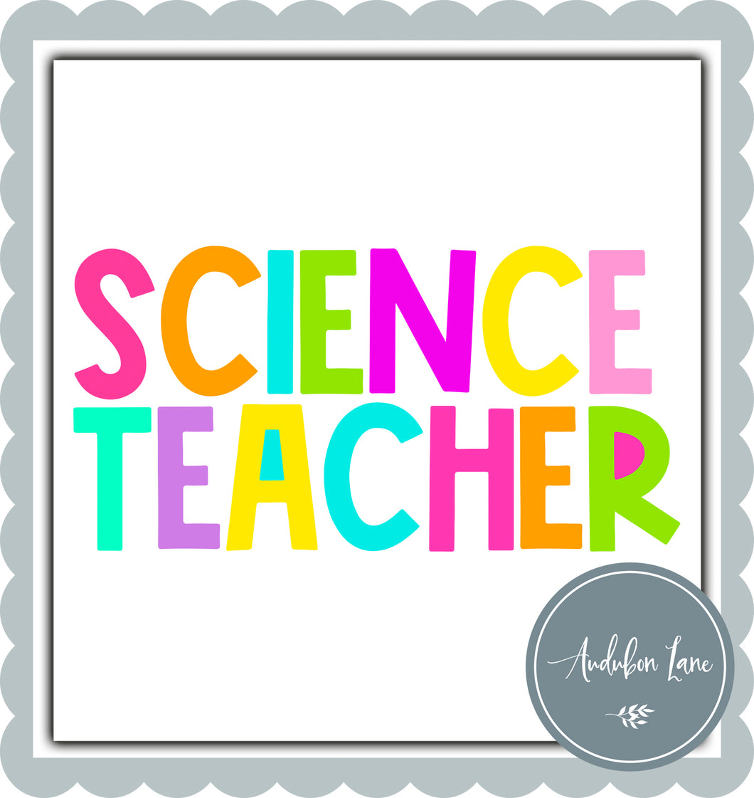 Science Teacher Bright Block Letters Ready to Press DTF Transfer Custom Names Available On Request