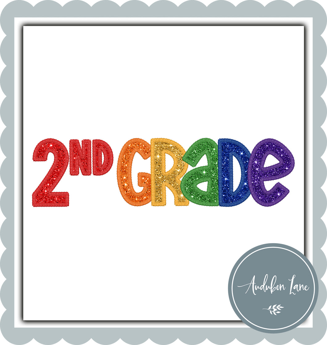 2nd Grade Primary Colors Faux Embroidery and Glitter Ready To Press DTF Transfer