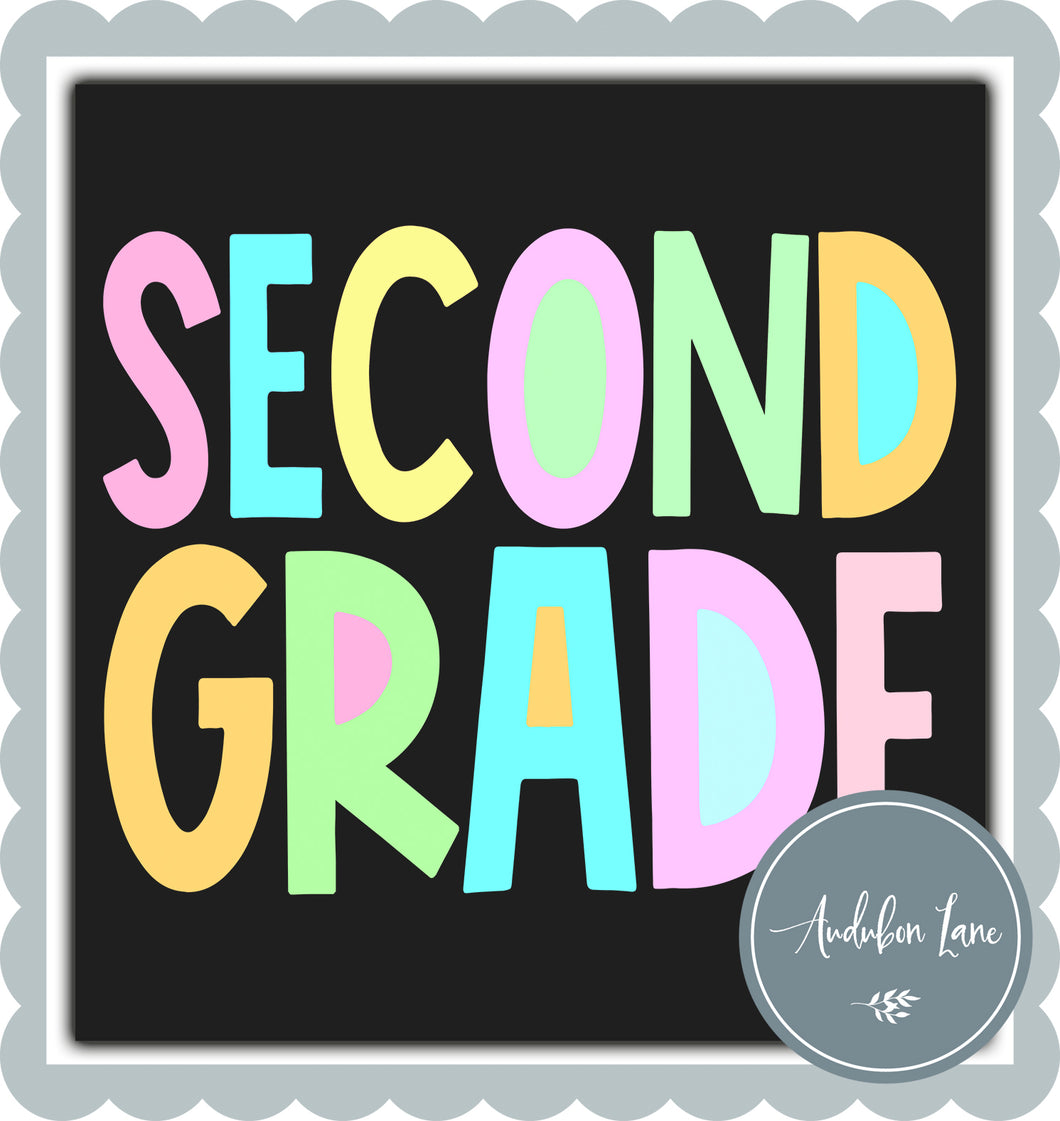 Second Grade Pastel Block Letters Ready to Press DTF Transfer Custom Names Available On Request