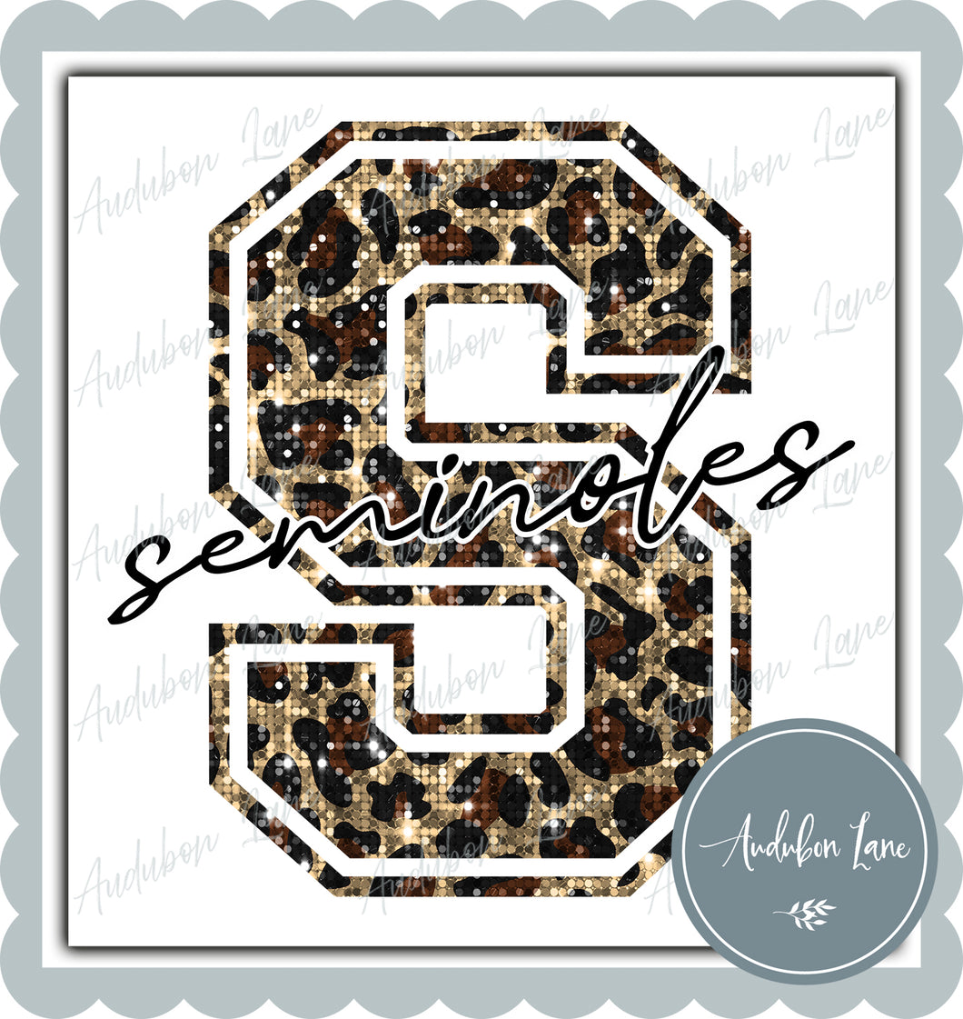 Seminoles Sequin Leopard Mascot Letter Ready to Press DTF Transfer Customs Available On Request