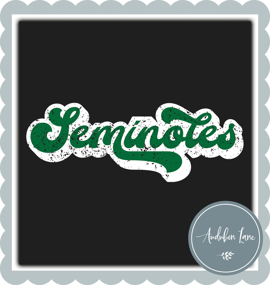 Seminoles Retro Distressed Green and White Print Ready To Press DTF Transfer Custom Colors Available On Request