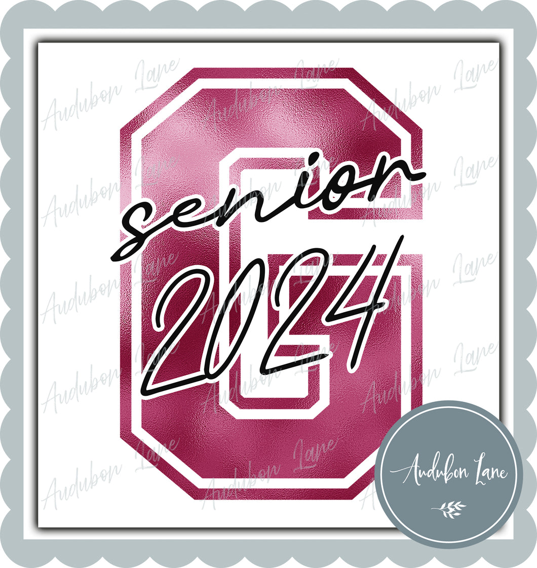 Senior 2024 Breast Cancer Awareness Faux Metallic Pink Foil Mascot Letter Ready to Press DTF Transfer Customs Available On Request