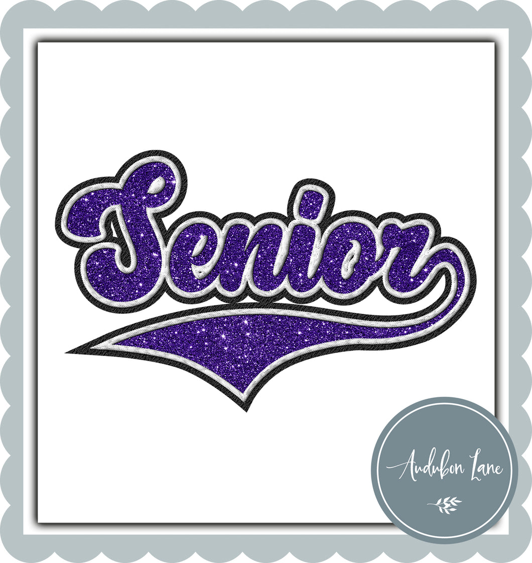 Senior Faux Purple Glitter and White and Black Embroidery