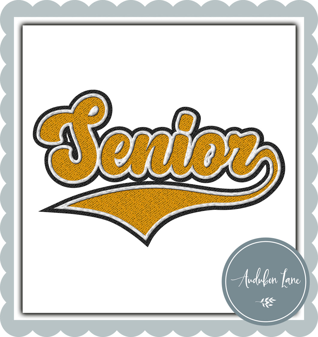Senior Faux Yellow Gold and White and Black Embroidery