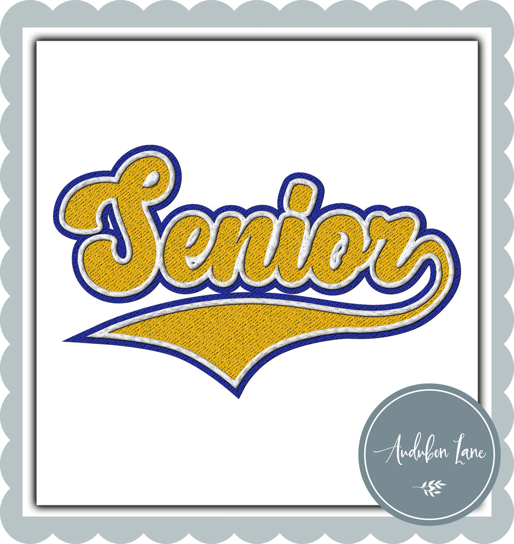 Senior Faux Yellow and White and Royal Blue Embroidery