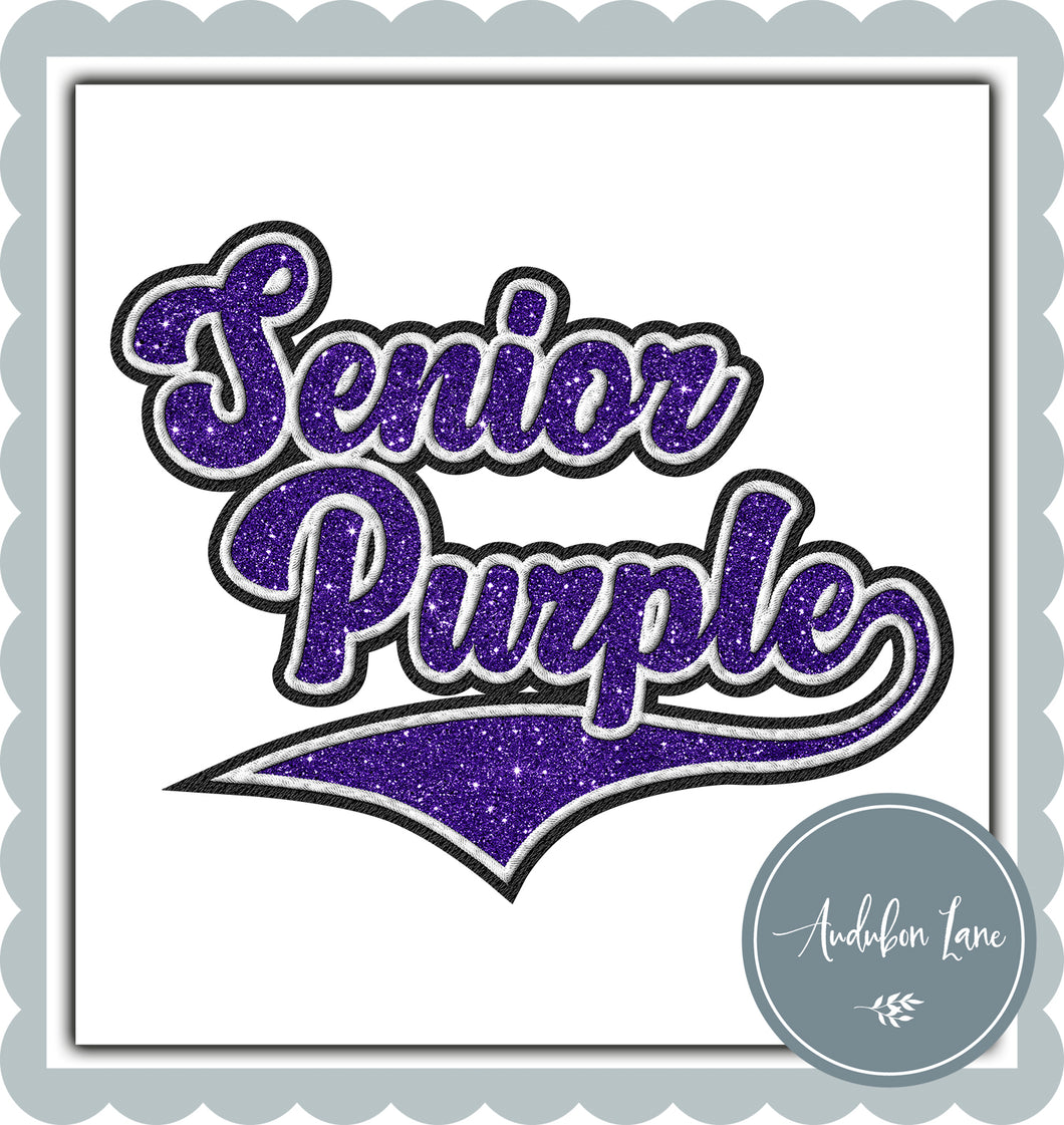 Senior Purple Faux Purple Glitter and White and Black Embroidery